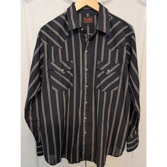 Plains Other - Plains Western Wear Large Shirt Black Pearlsnap Stripe Long Sleeve Cowboy Rodeo